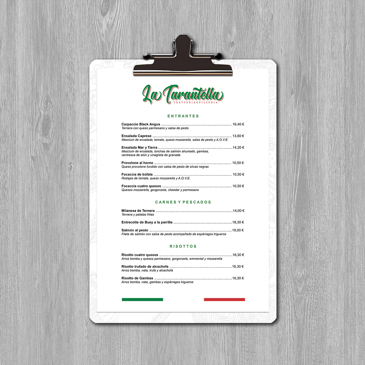 Imagen Corporativa Zaragoza. Diseño gráfico. Logotipo La Tarantella. Cartas Restaurante. Dípticos. Trípticos. Catálogos. Papelería. Tarjetas. Packaging. Zaragoza. Diseño de Imagen Corporativa Zaragoza