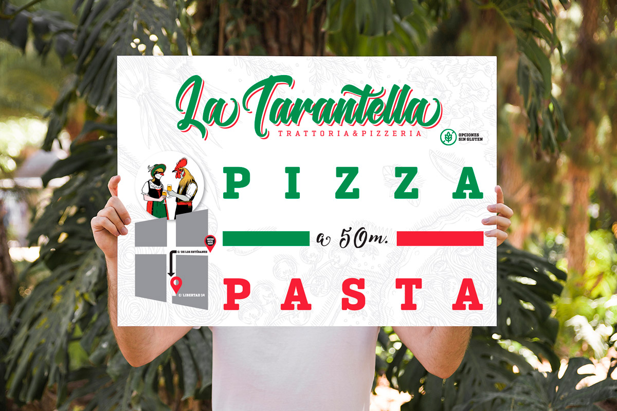 Imagen Corporativa Zaragoza. Diseño gráfico. Diseño rótulo y mural. Logotipo La Tarantella. Tarjetas corporativas. Cartas Restaurante. Dípticos. Trípticos. Catálogos. Papelería. Tarjetas. Packaging. Zaragoza. Diseño de Imagen Corporativa Zaragoza